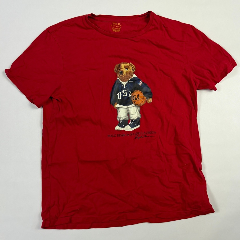 Polo Ralph Lauren Polo Bear USA Basketball Red T-Shirt Womens Large Fits Mens M